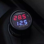 Digital Voltmeter - Thermometer, for car, red - blue display, cigarette / lighter socket connection